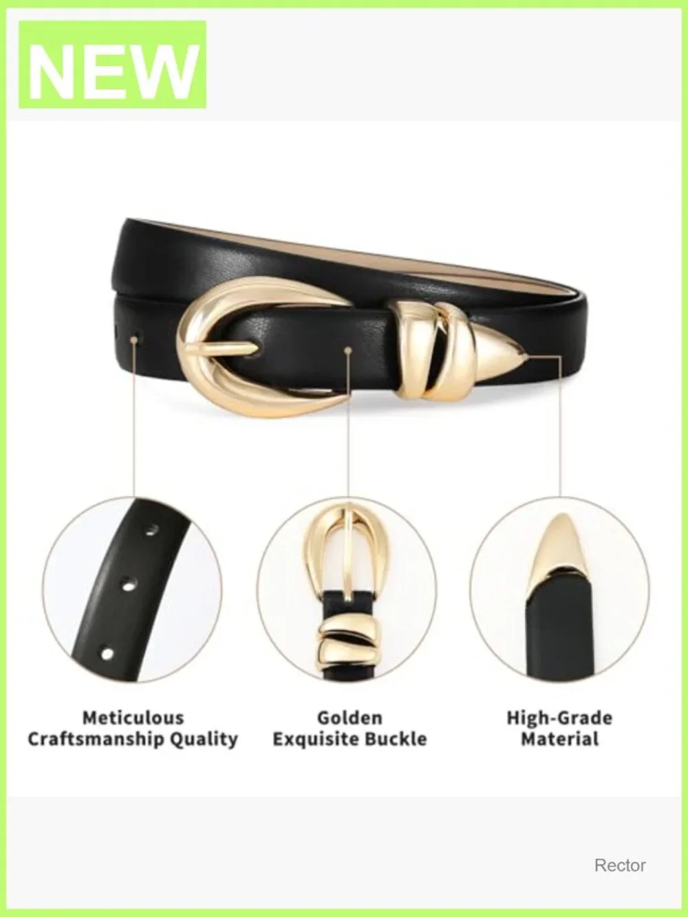 Women's Faux Leather Belt with Gold Buckle for Jeans